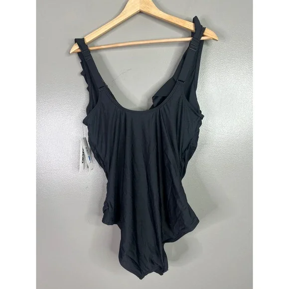DKNY black one piece swimsuit plunge underwire tummy control Beach, island - Picture 8 of 9